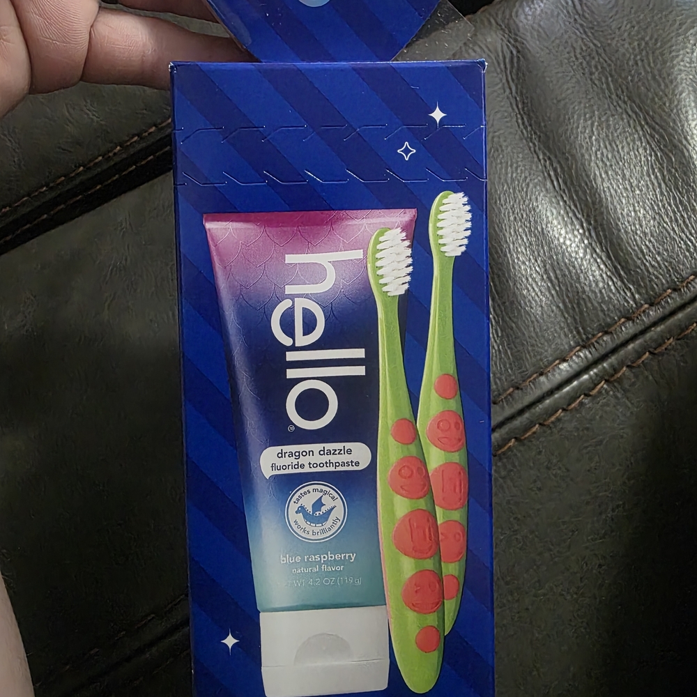 hello Kids Blue Raspberry Toothpaste & Green/Red Toothbrush Set Case Pack Of 6